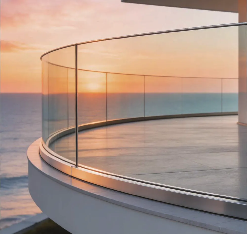 Frameless glass guardrail on a curved terrace