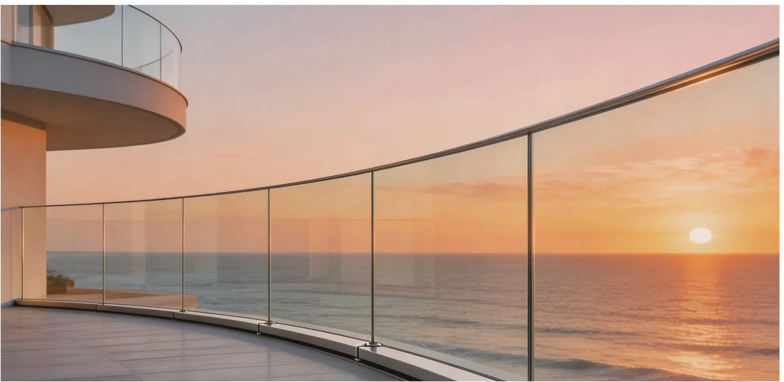 Frameless glass guardrail along a commercial terrace