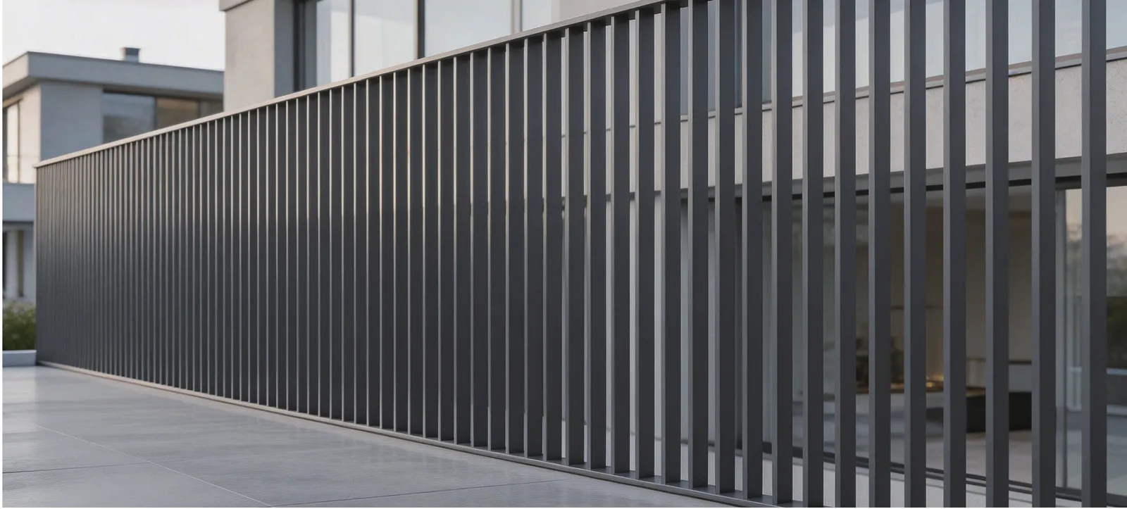 Vertical aluminum louver screen on a building